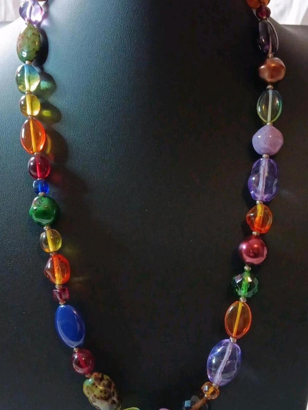 Joan Rivers Jewel Toned Art Glass Beaded Necklace, 22", Excellent Condition
